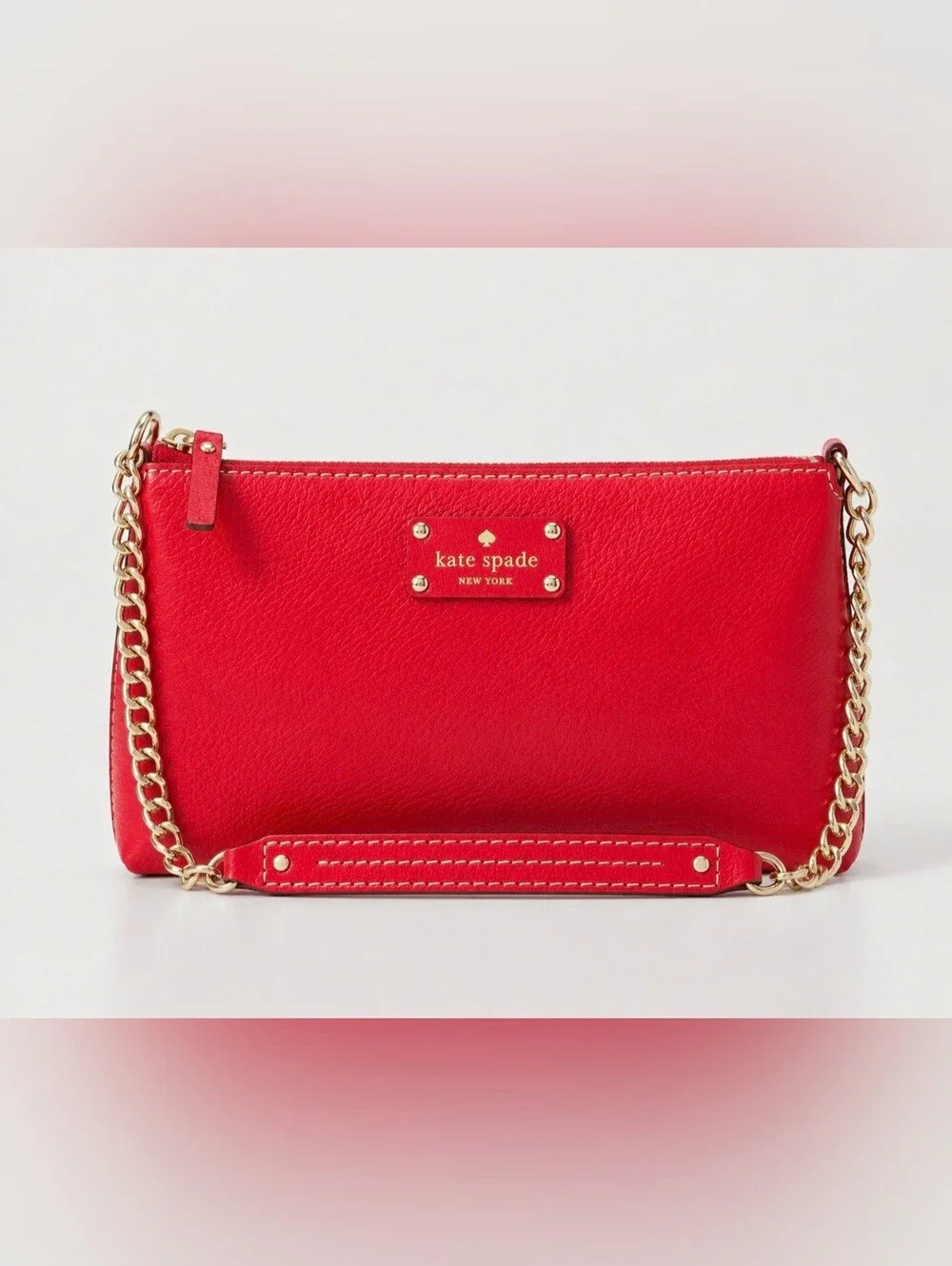 Kate Spade Wellesley Hanna Pebbled Leather Shoulder Bag Geranium Red Purse